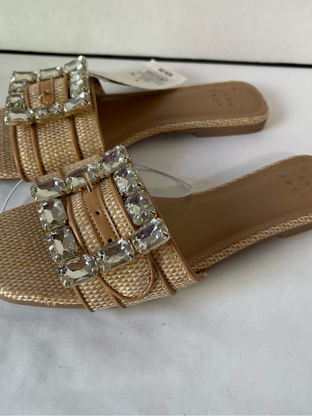 a new day Rhinestone Buckle Tan Kelsey Slide Sandals